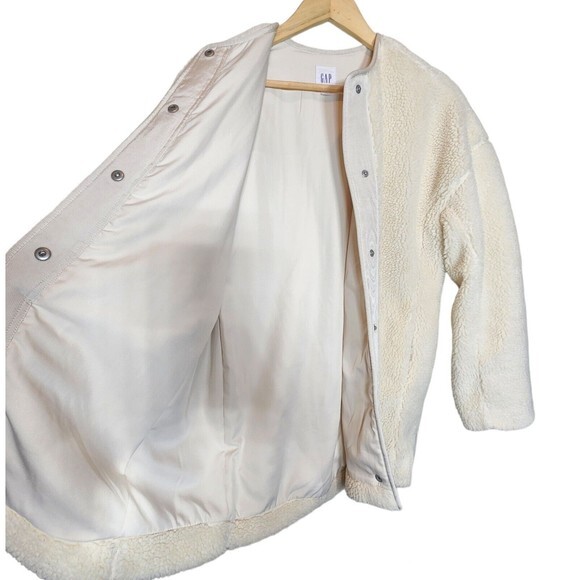 Gap‎ womens XS cream oversized teddy Shacket Cacoon Jacket Coat - Picture 11 of 16